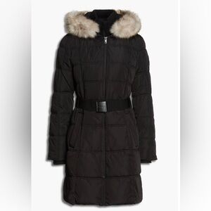 DKNY Charcoal Puffer Jacket with Fur Trim
